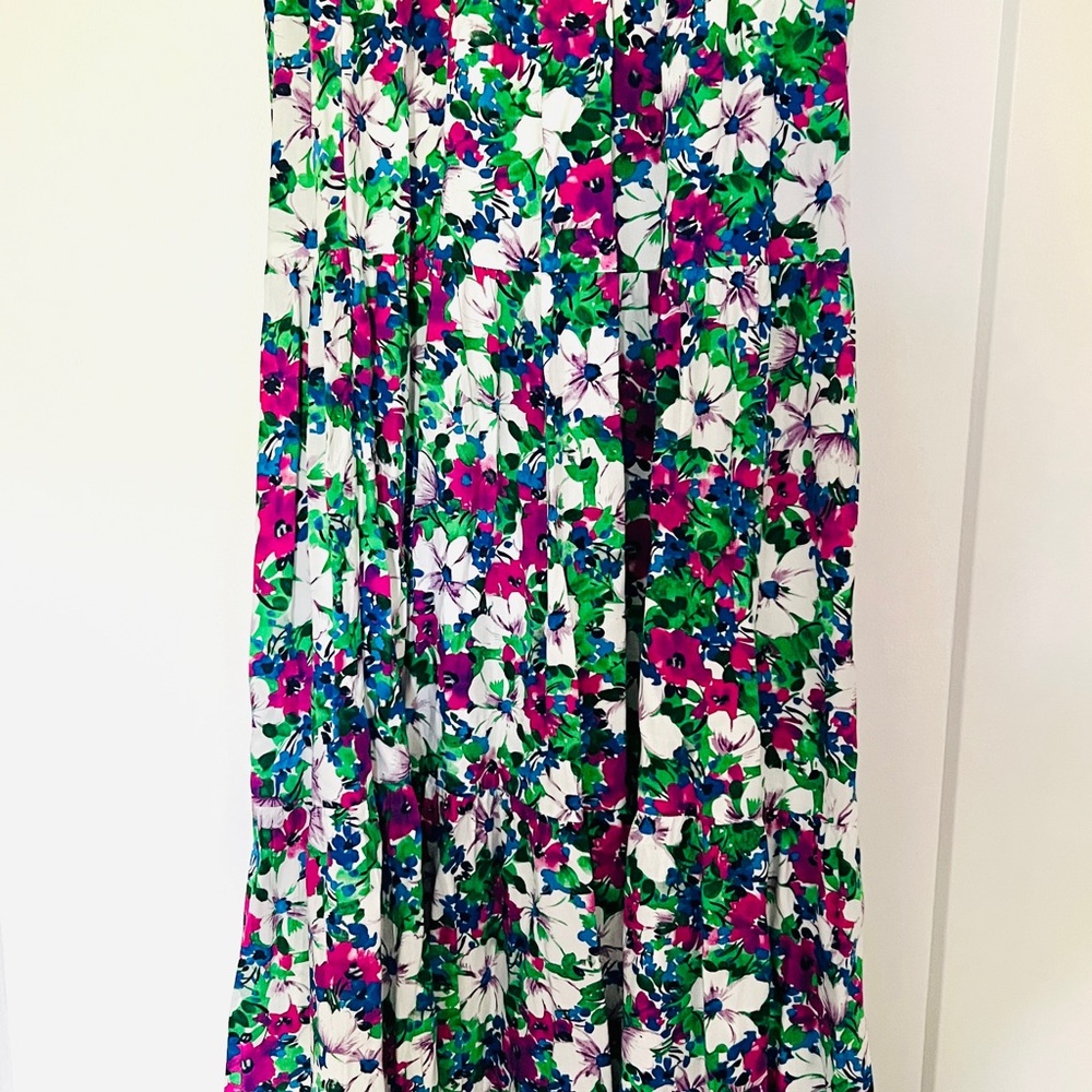 Molly Bracken White Maxi Skirt with Pink & Green Floral Print